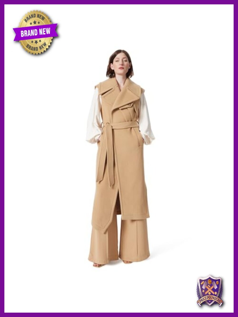 Sleeveless Trench Vest Belted Sash Wrap Long Length Women's